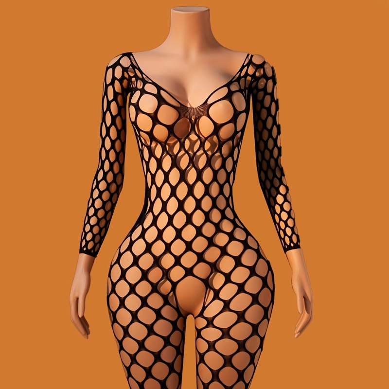 3-Piece Set: Sexy Halter-Neck  - Bodystocking Fishnet 评论和价格