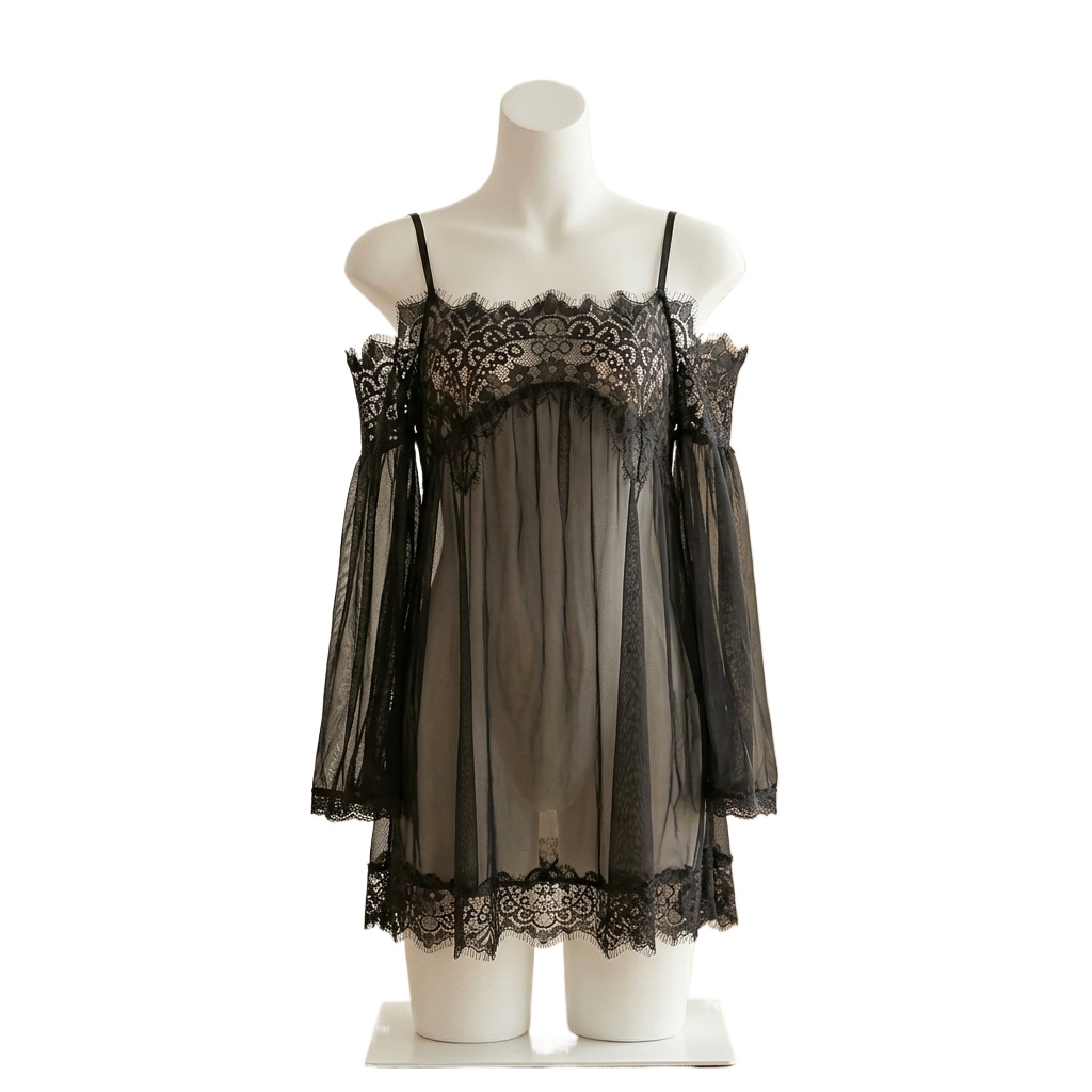Women's Black Eyelash Lace Bab - Babydoll Chemise Night 评论和价格