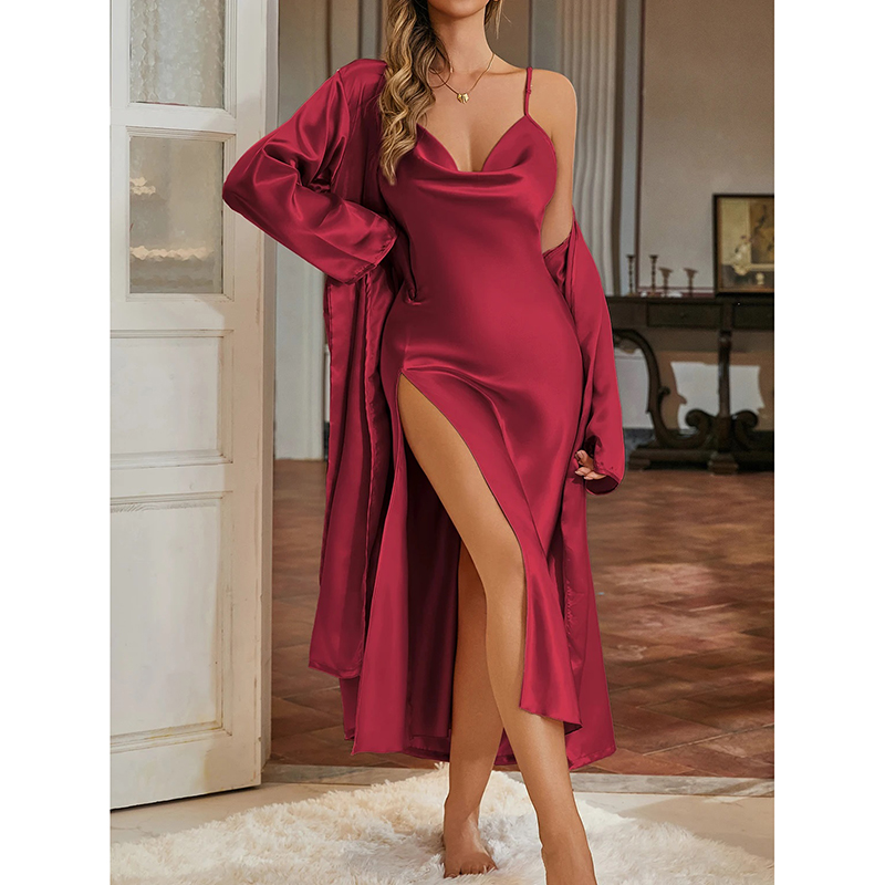 Minimalist Solid Color Pajama  - Robe Silk Women 评论和价格