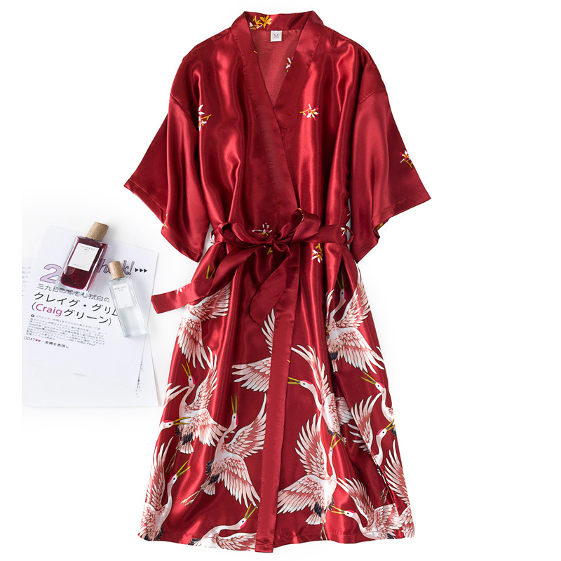 Burgundy Women 2PCS Faux Silk  - Robe Silk Women 评论和价格